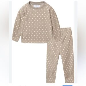 Mud Kingdom Pajamas 2 Piece Autumn Winter Fleece Khaki Polka Dots